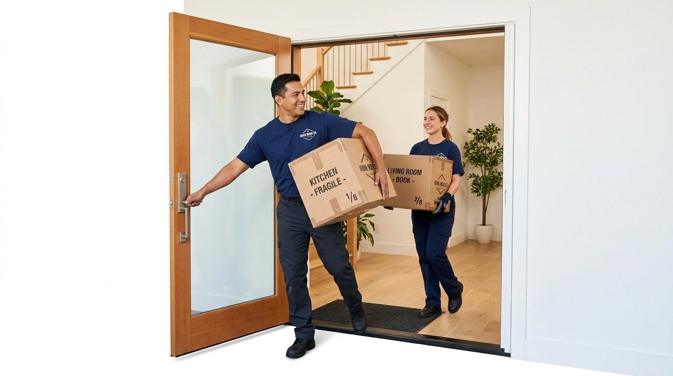 Way Maker team carrying boxes through a front door