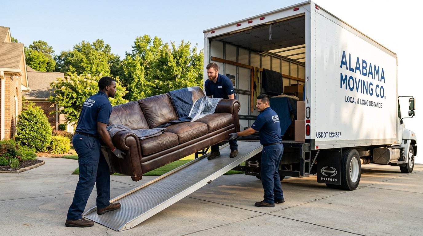 Way Maker Movers team loading furniture into a moving truck in Baldwin County, Alabama